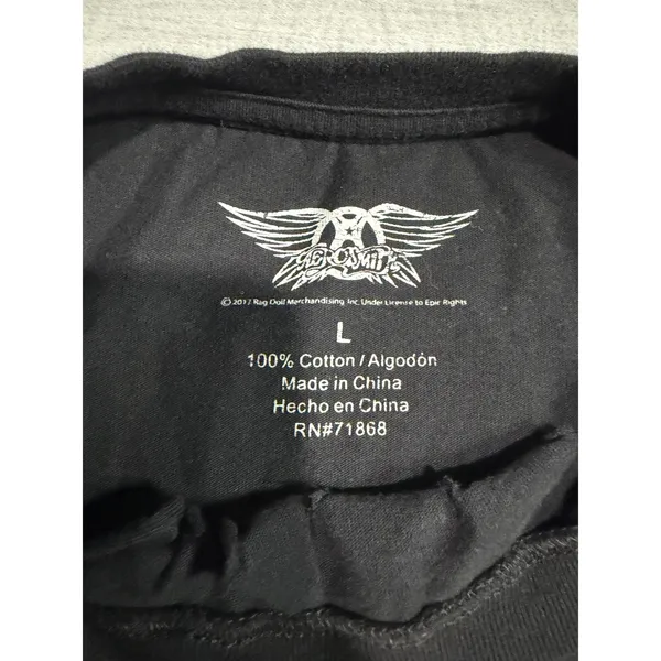 Aerosmith Graphic T-Shirt Black Cotton Cut Out Distressed Rock Band Tee Large - Image 3