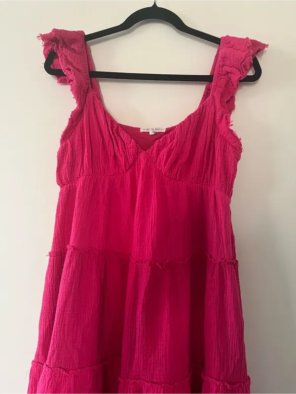 Hot Pink Tiered 100% Cotton Gauze Maxi Dress Small Coastal Euro Summer Beach - Image 2