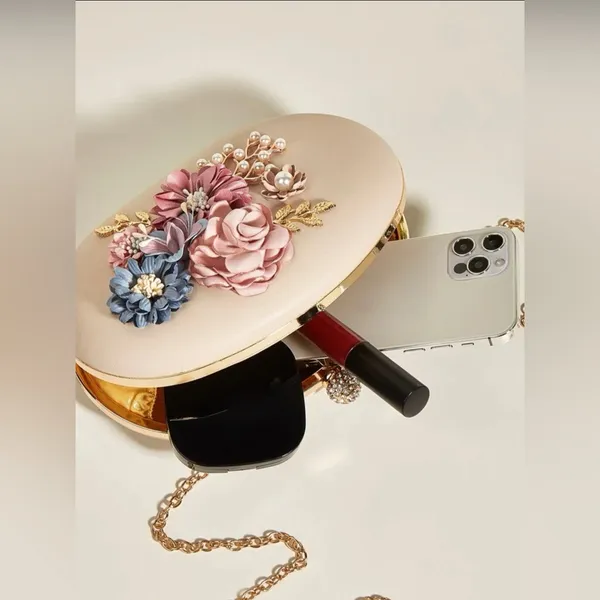 Floral Clutch Evening Bag with Rhinestone Opening - Image 9