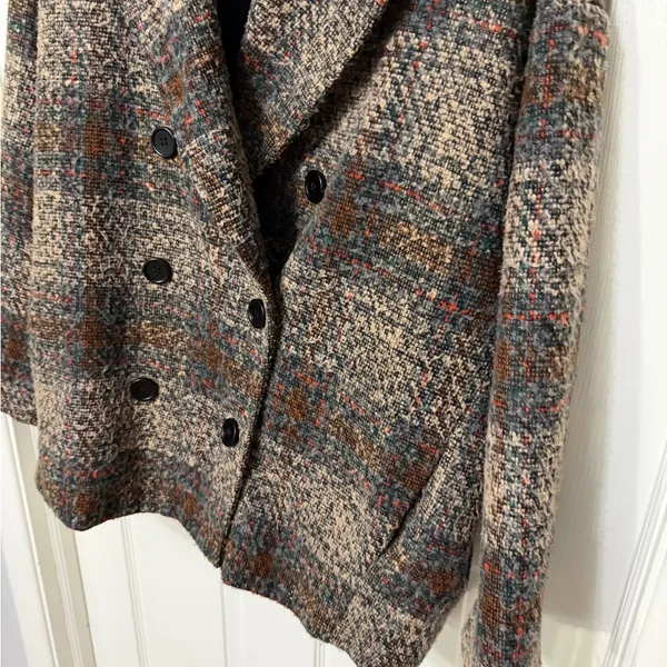 MOLLY BRACKEN plaid double breasted wool tweed coat‎ large - Image 4