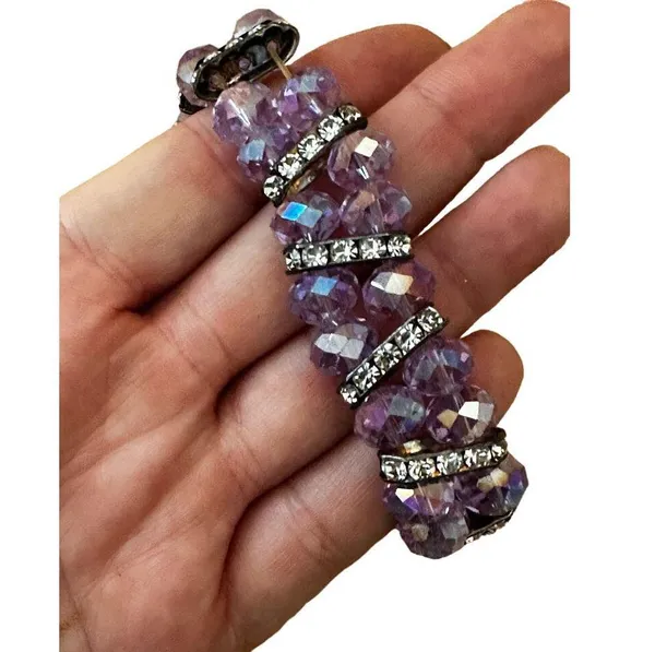 Pair of Pink and Purple Crystal Stretch Bracelets - Image 5