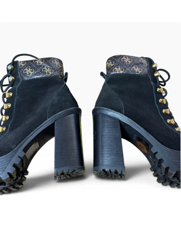 Women's Guess Black Suede Lace Up Platform Heeled Boots Size 8 - Image 4