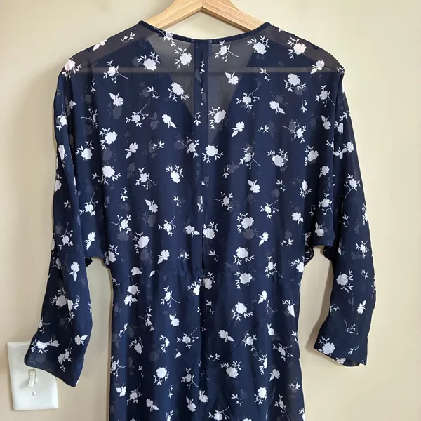 Cabi 5575 Floral Midi Dress 6 Navy Womens Sheer Chiffon V-Neck high low sheer - Image 8