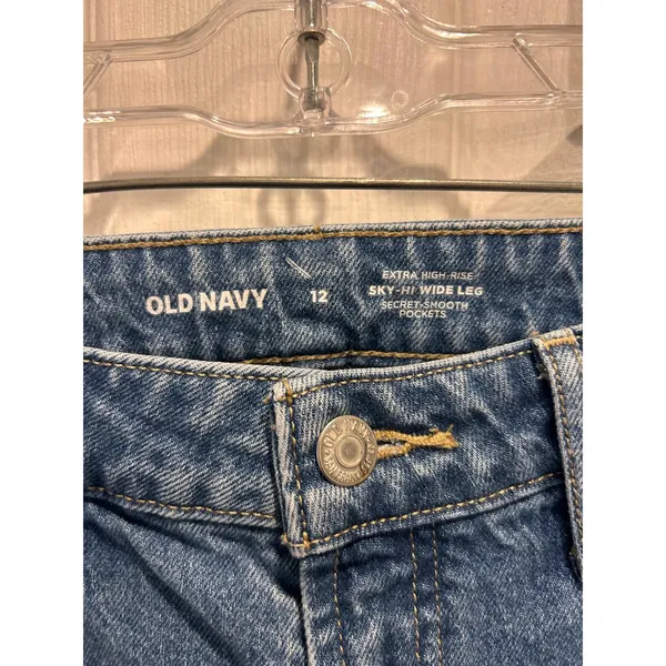 Old Navy Sky-Hi Wide Leg‎ Jeans Braided Side Seam Medium Wash Denim Womens 12 - Image 4