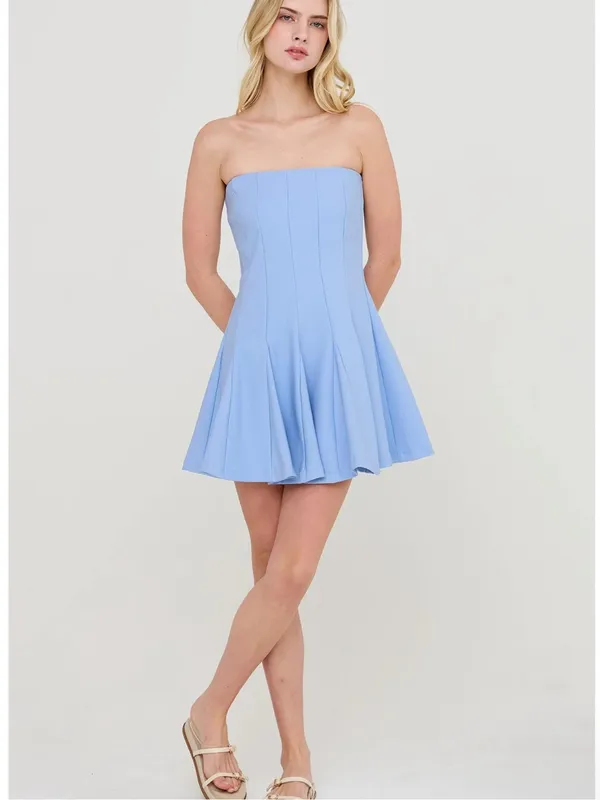 HYFVE Baby Blue Strapless Skort Dress with Built-In Shorts – Small - Image 5
