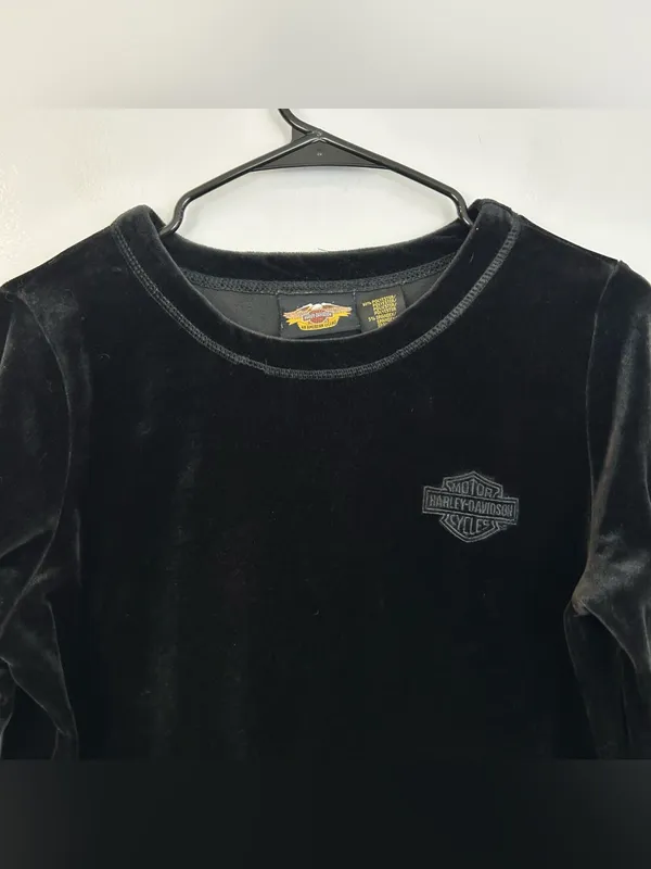 Vintage Harley Davidson Black Velour Long Sleeve Pullover Sweatshirt Size Medium - Image 2