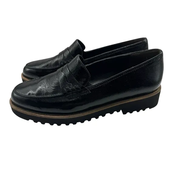 NWOB Paul Green Black Crinkle Patent Leather Penny Loafer Shoes Slip On Womens 6 - Image 2
