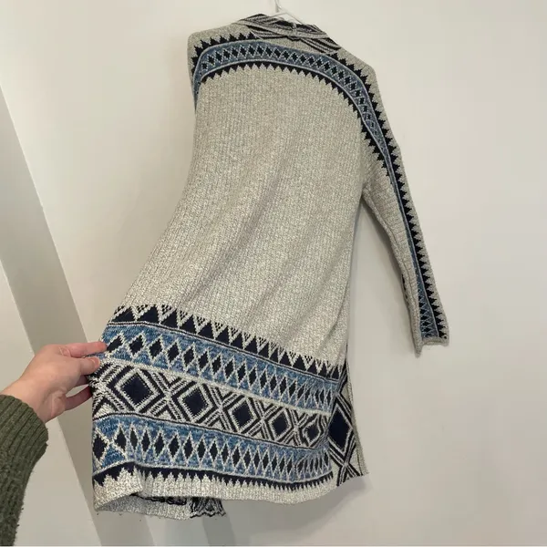 LUCKY BRAND Aztec Open Cardigan Tribal 3rd Piece Multi Navy Blue Boho Duster S - Image 16