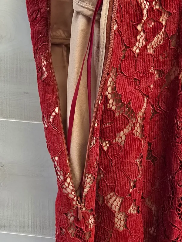 {6} Free People Dangerous Love Lace Mini Dress Red Nude Spaghetti Strap - Image 9