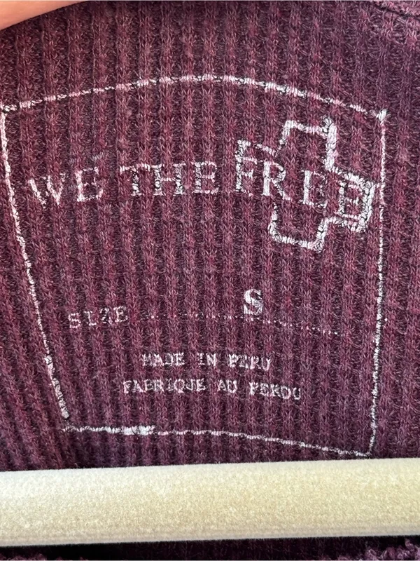 Free People We The Free Purple Waffle Knit Thermal Top Size S Long Sleeve - Image 4