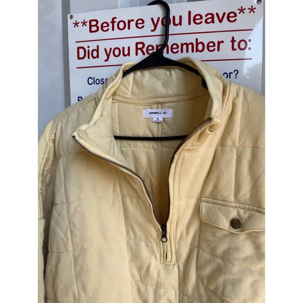 O'Neill Quilted Quarter Zip Pullover Jacket Butter Yellow Mock Neck XL - Image 4