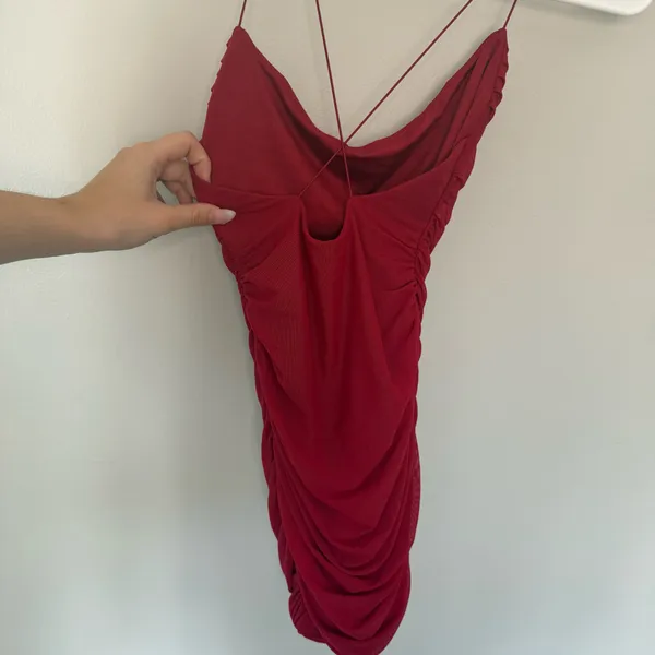Oh Polly Red Ruched Cowl Neck Bodycon Dress US 4 - Image 2