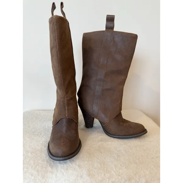 Western Mid-Calf Pull On Brown Leather Boots US 8 Boho Cowgirl Festival - Image 4