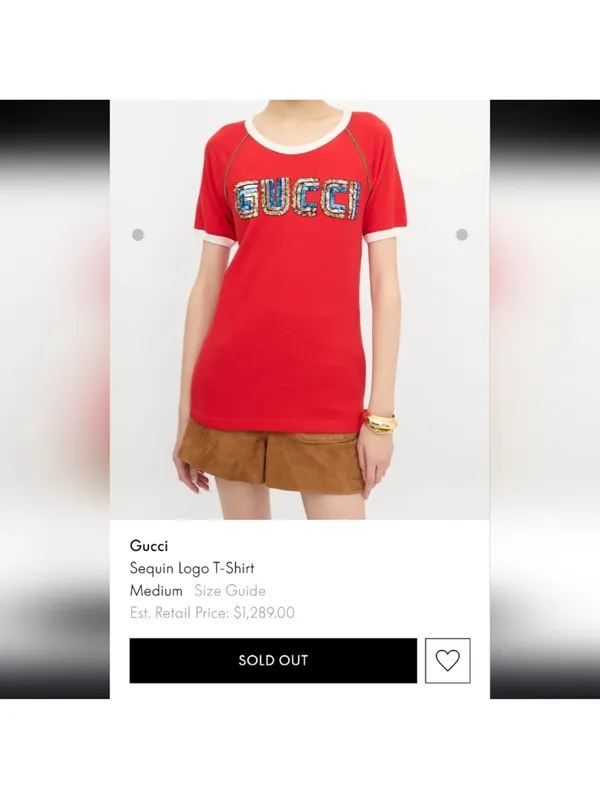 Gucci (COA) Red Sequin Tee Top with Multicolor Sequin Logo - Image 7
