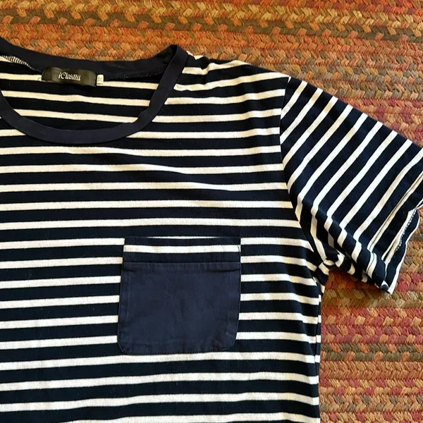 Navy Blue & White Stretch Pocket Tee - Image 3