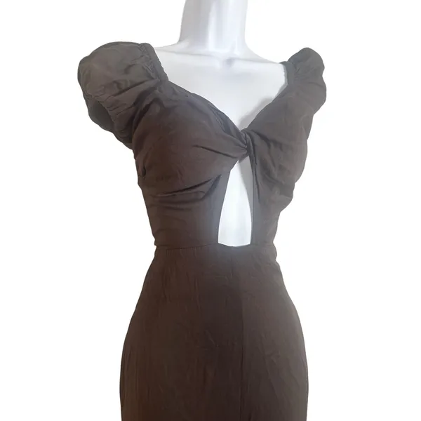 The Wild Melon Brown Cutout Puff Sleeve Wide Leg Jumpsuit Small - Image 2