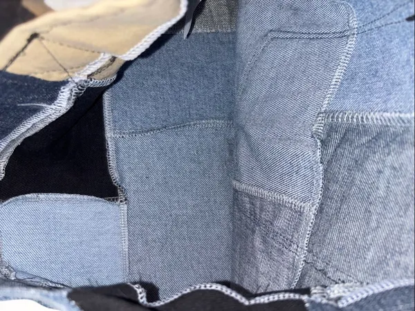 Denim Tote Bag Made Up Of All Different Swatches Of Denim Pocket On The Outside - Image 8