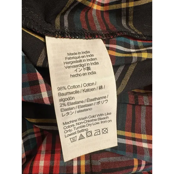 J. CREW Red Tartan Plaid Ruffle Blouse SizeSmall Jeweled ButtonUp Shirt Holiday - Image 5