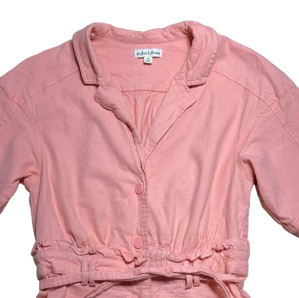 For Love & Lemons Pink Millie Linen Blend Romper in Mango US XS - Image 4