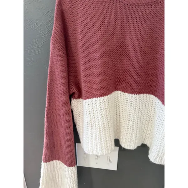 Derek Heart Womens Colorblock Mock Neck Bell Sleeve Cropped Knit Sweater Large - Image 4