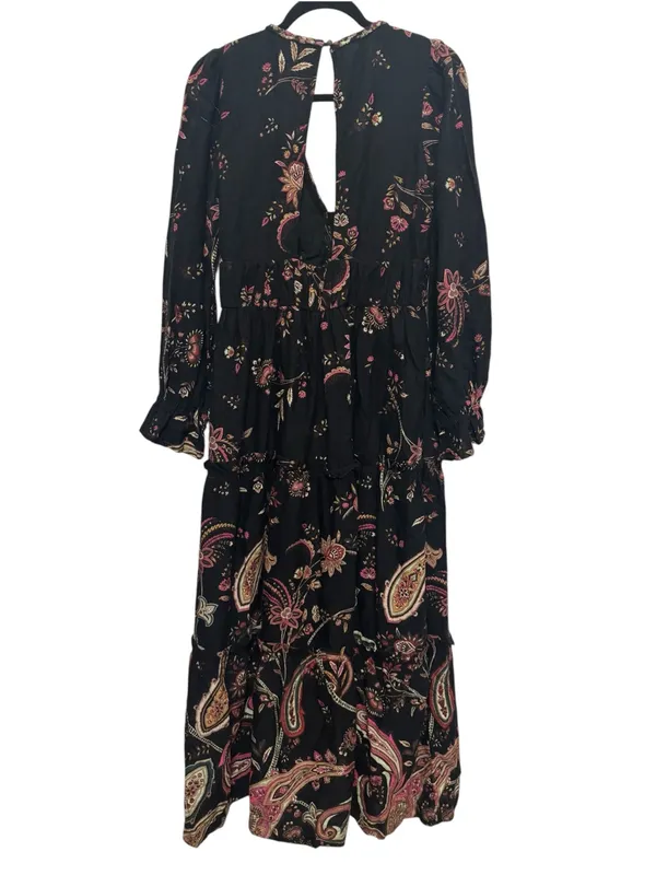 Anthropologie Black Paisley Boho Maxi Dress Floral Tiered - Image 3