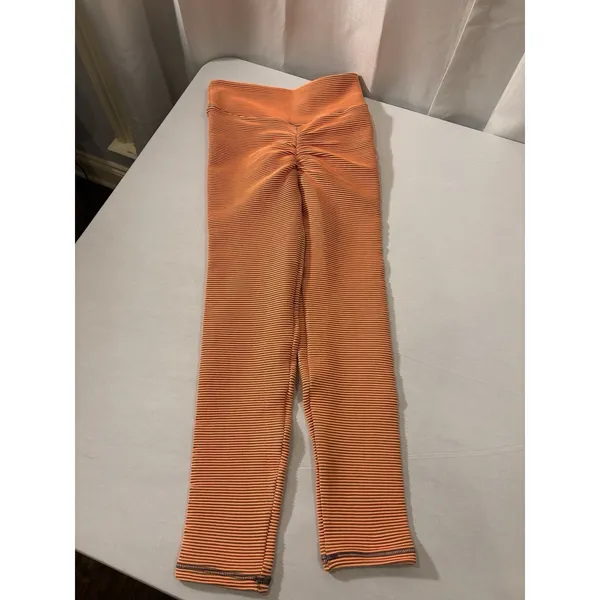 Boom‎ Booty Leggings Large Orange/Gray Yoga Compression Textured Athleisure Gym - Image 5
