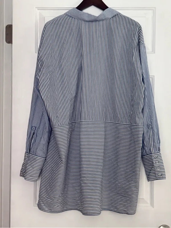 Free People Lakehouse Button Down Shirt in Blue and White Stripe - Image 4