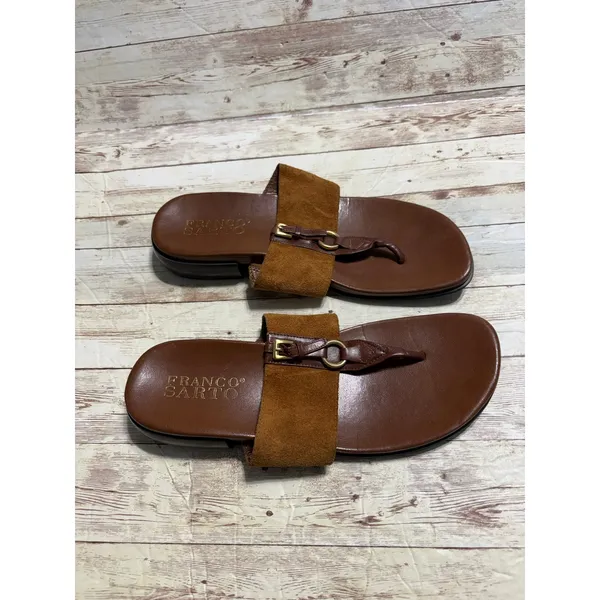Franco Sarto Slip On Thong Sandals Women's Side 9M Brown Leather Suede - Image 4
