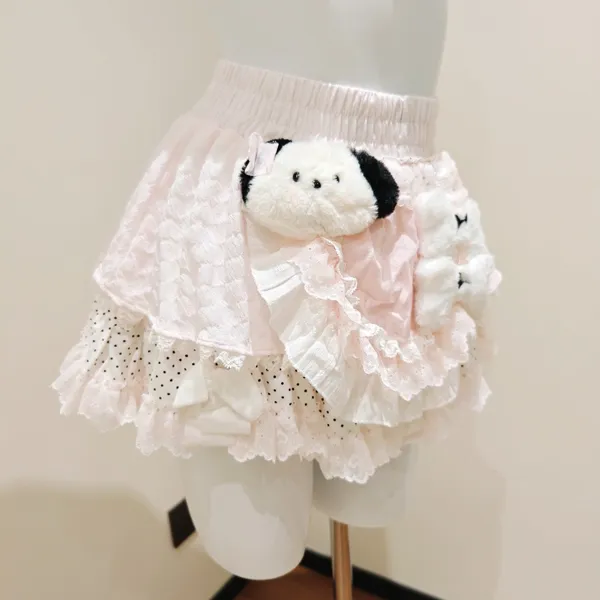 Others Follow handmade one of a kind Pink Elastic Waist Tiered Lace Mini Skirt - Image 3