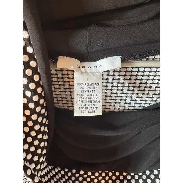 Grace Black White Polka Dot Cowl Neck Tunic Top Mixed Pattern Zipper Detail L - Image 2