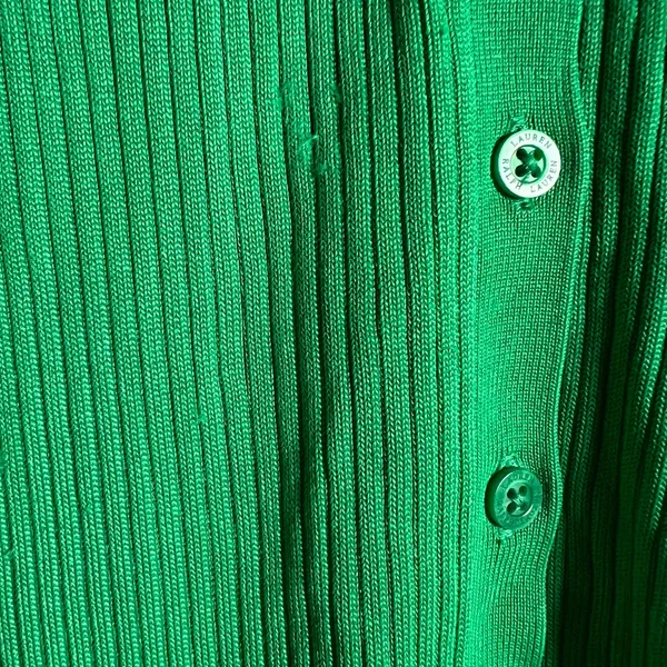 Lauren Ralph Lauren Green Collared Polo Ribbed Knit Cardigan Sweater Size M - Image 14