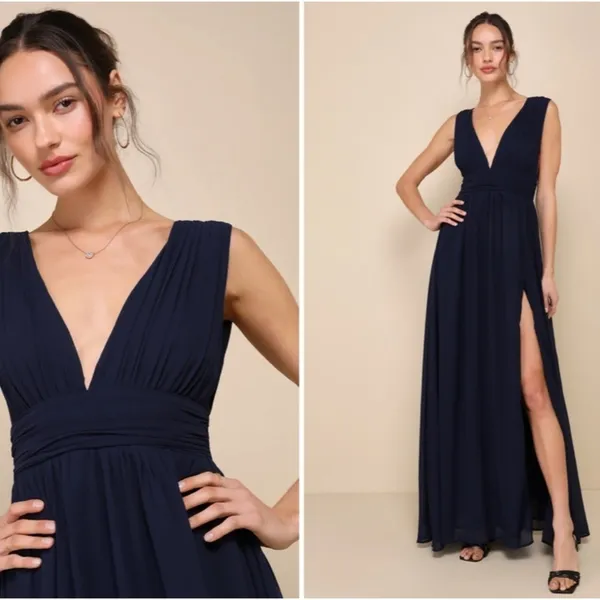 LULUS Prom Wedding Bridesmaid Flowy Romantic Heavenly Hues Navy Maxi Dress - Image 3