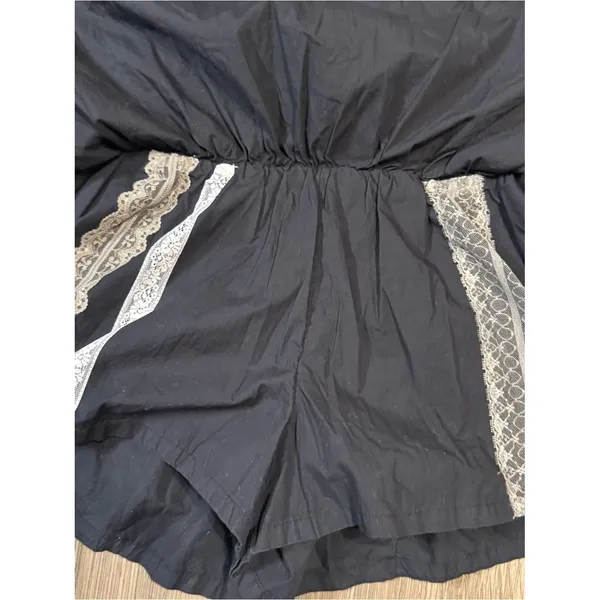 Anthropologie Black Poplin Lace-Trim Skirty Smock Waist Romper - Image 9