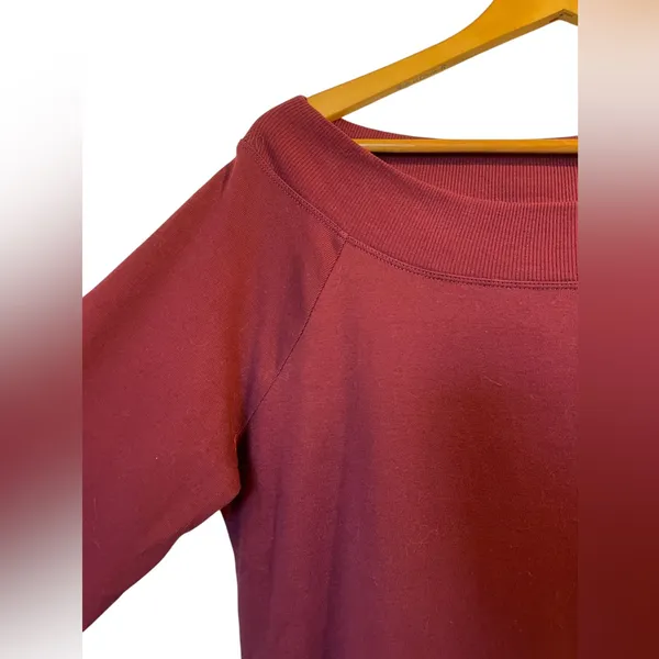 LAUREN RALPH LAUREN Burgundy Red Boat Neck Long Sleeve Cotton Knit Dress - Sz XL - Image 4