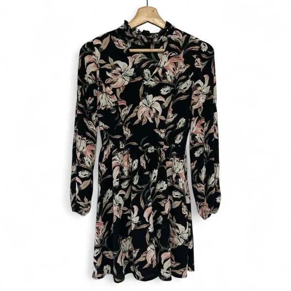 Soiéblu Floral Choker Dress Small Black Pink Cutout Romantic Boho Feminine Cute - Image 2