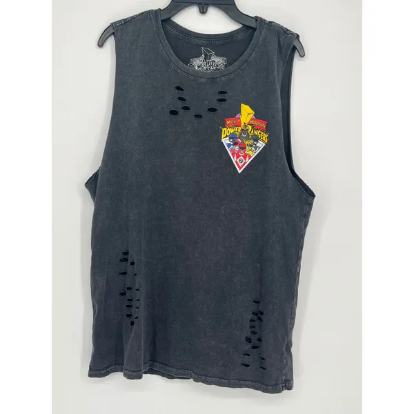 Mighty Morphin Power Rangers Distressed‎ Acid Wash Muscle Tank Top Women S Gray - Image 3