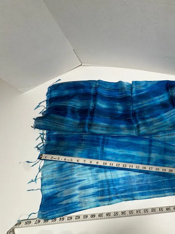 Blue Brushstroke Hand-Dyed Mulberry Silk Scarf -31" x 67" - NEW In Bag. - Image 10
