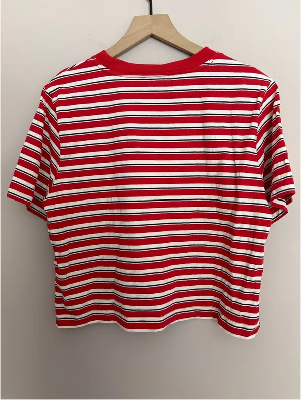 J. Crew Relaxed Premium Weight Cropped T-Shirt Red Stripes Medium - Image 3