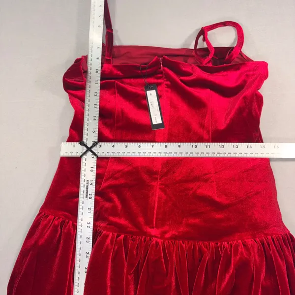 Steve Madden Giovanna Red Velvet Bubble Hem Mini Dress Adjustable Straps Size 10 - Image 7