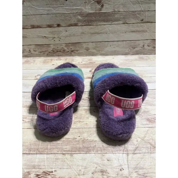 UGG Fluff Yeah Purple Stripe Slide Slippers Youth Size 4 EU 36 Women's 5.5 Plush - Image 2