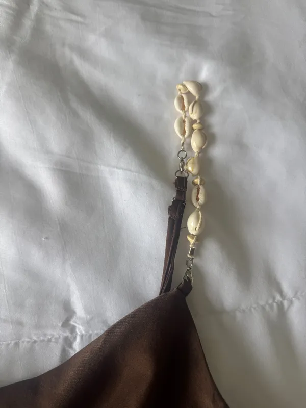 Brown satin cowl top with shell straps - Image 4