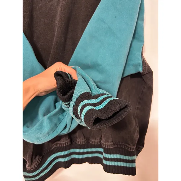 International Denim Vintage Varsity Bomber Jacket Black Teal XL Tampa Bay Auto - Image 5