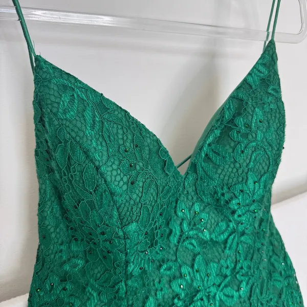 2010s Studio 17 12802 Emerald Beaded Lace Mermaid Prom Gown Open Back Size 8 - Image 7