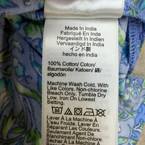 J.Crew Floral High Neck Button Bib‎ Blouse Blue Green XS Cotton Prairie Preppy - Image 4