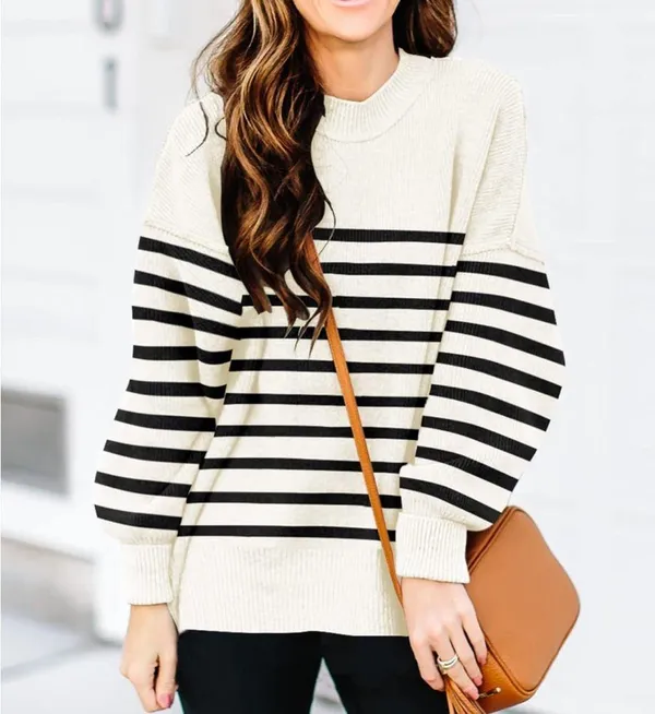 ♥️Trendy Striped Oversized Sweater♥️ ~med White - Image 2