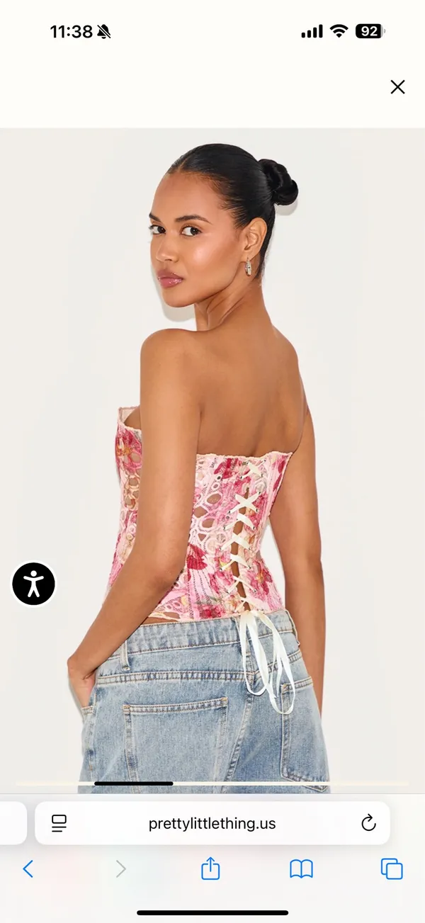 Pretty Little Thing PINK TEXTURED SHEER FLORAL LACE CORSET - Image 3