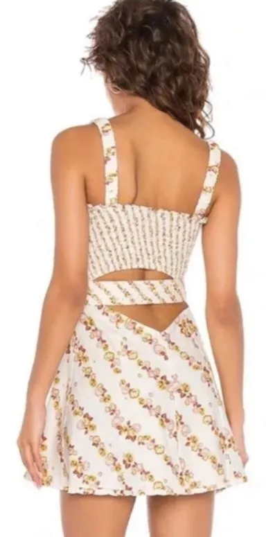 For Love & Lemons Georgia Smocked Mini Dress Mustard Small - Image 2