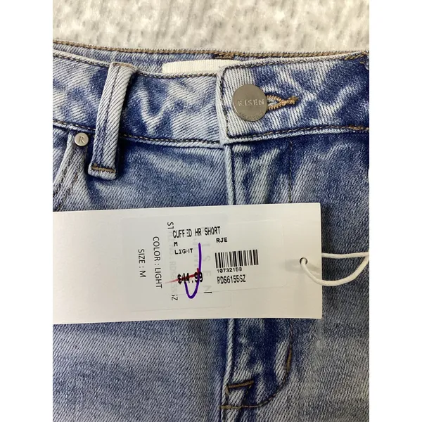 Risen Jeans Womens Light Wash Cuffed High Rise Denim Shorts RDS6155SZ Size M - Image 5