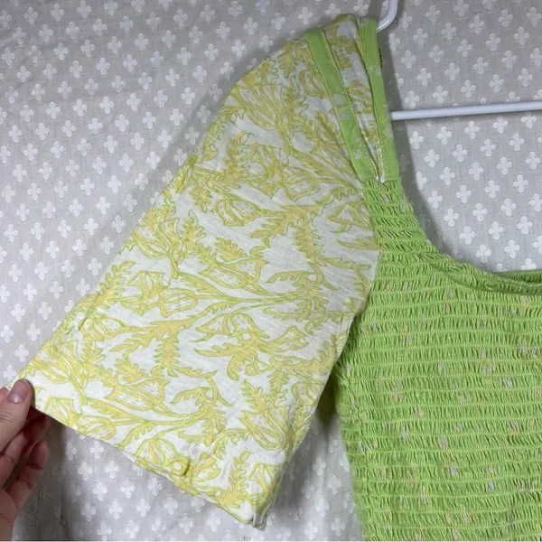 Free People Green Floral Marigold Smocked Cropped‎ Top - Image 3
