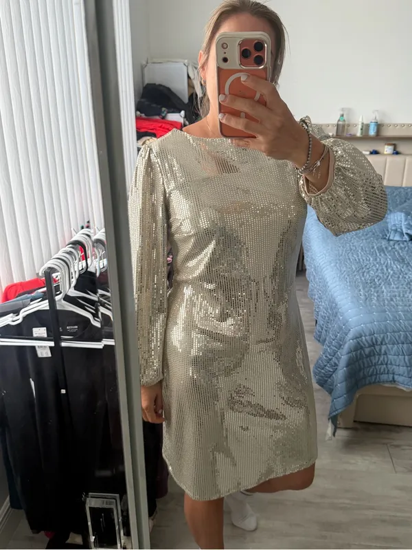Alexa B Silver Sequin Long-Sleeve Shift Dress - Image 7